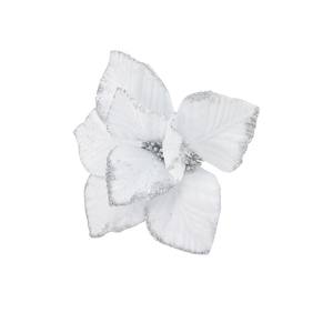 FLOR DE TERCIOPELO BLANCA DE CAVALLO LARGO CON 8 PÉTALOS Y BORDE CON BRILLANTINA PLATEADA - Product Image 1