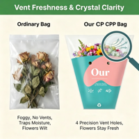 Bolsas de Embalaje Transparentes de OPP Trapezoidales para Ramos de Flores, Impresión de Logotipo Personalizado, para Envolver Regalos