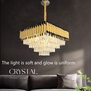 Moderne Luxe Gouden Villa Aluminium Plafondpaneel Verlichting Vierkante Kristallen Kroonluchter Hanger Met Hangende Installatie - Product Image 2