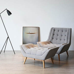 Fauteuil de salon moderne capitonné en tissu lin avec pieds en bois pour la maison, l'appartement, la chambre, le salon, la salle à manger, l'hôtel et les espaces de loisirs - Product Image 2