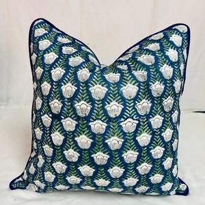 Ruffle <b>Throw</b> Pillow <b>Covers</b> Block Print Farmhouse Floral Hidden Zipper Boho Pillow Case or Cute Outdoor Pillow Case - Product Image 1