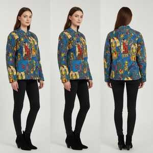 Cotton Quilted Hand Block Print <b>Jacket</b> – Handmade Cotton <b>Jacket</b> for Women, <b>Lightweight</b> Casual Boho Outerwear - Product Image 2