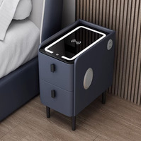 Meja Nakas Slim Smart dengan Pengisian Daya Nirkabel, Lampu LED & Kunci Sidik Jari, Furnitur Kamar Tidur Hotel Modern