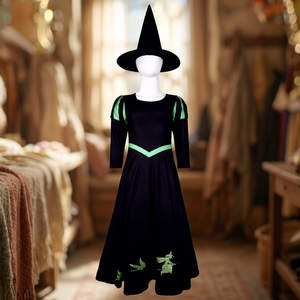 Disfraz de Bruja Malvada para Mujer, Falda Negra y Verde con Sombrero, Disfraz de Fiesta de Halloween con Etiqueta y Etiquetas Adicionales - Product Image 1