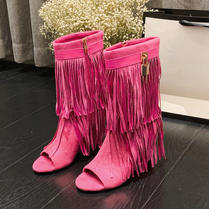 Bottes à lacets pour femme, dernier design, tendance, à franges, pour femme, 2025 - Product Image 3