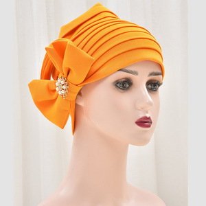 蝶とブローチ付きアフリカ女性ターバンキャップ女性のための美しいフリルターバン - Product Image 3