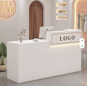 Modern Simple <b>Small</b> Luxury Barber Shop Front Custom Logo Wooden Counter <b>Table</b> Beauty Salon Reception Desk - Product Image 1