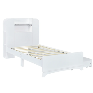 <span class=keywords><strong>Letto</strong></span> Singolo con Contenitore in MDF Bianco, Due Cassetti e Design con Striscia Luminosa nella <span class=keywords><strong>Testiera</strong></span> - Product Image 6