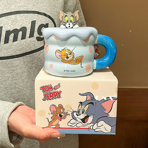 Mug en céramique mignon <span class=keywords><strong>Tom</strong></span> et <span class=keywords><strong>Jerry</strong></span> avec paille et bouchon en PP, tasse à lait pour enfants, idéal pour le bureau, la maison et les cadeaux - Product Image 1