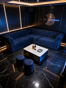 Divano a <span class=keywords><strong>L</strong></span> di Lusso in Velluto con Schienale Trapuntato e Tavolino in Marmo per KTV, Nightclub, Bar, Lounge e Sale VIP - Product Image 3