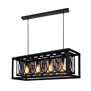 Lámpara Colgante Rectangular de 4 Luces con Círculos Entrelazados, Lámpara Colgante de Metal Negro y Vidrio - Product Image 1