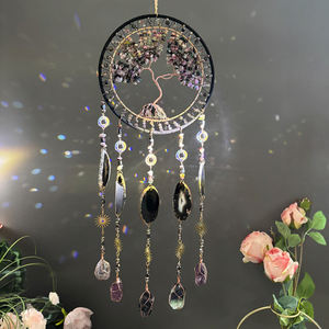 Attrape-rêves en agate et améthyste, pierre précieuse en cristal, décoration murale écologique en bois naturel pour la chambre et le jardin - Product Image 4