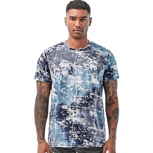 T-shirt à manches courtes pour homme, col rond, imprimé par sublimation, motif bleu et blanc, décontracté, respirant, coupe régulière, polyester tissé - Product Image 1