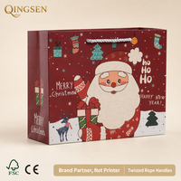 Sac en papier cadeau de Noël OEM personnalisé marron avec illustration Père Noël imprimée et poignées torsadées – Idéal pour le Nouvel An et les magasins