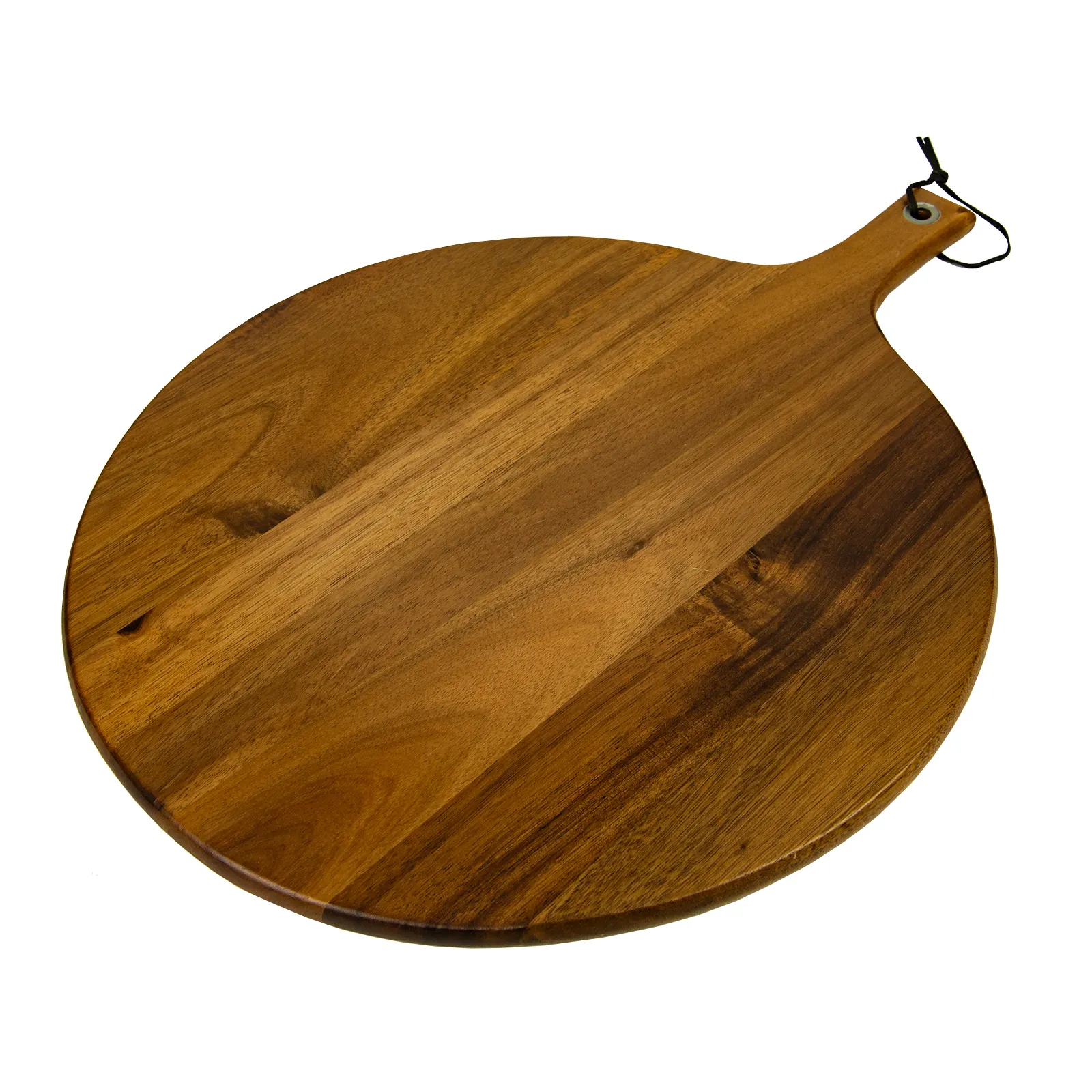 Tabla de cortar de madera de acacia con mango Bloques de cortar de madera Tabla de queso de paleta redonda para carne Tabla de servir pan