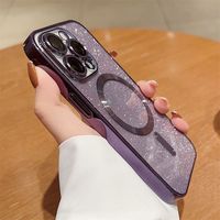 Étui de téléphone antichoc en TPU magnétique électro-plaqué avec paillettes pour 17/16E/15/14 Pro Max/13/12/11