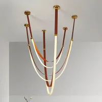 Luminaires suspendus LED de style nordique avec ceinture en fourrure, corps noir/orange, installation par câble, pour salon, salle à manger, chambre, lustre de plafond, maison