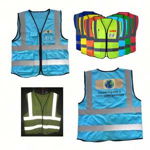 Chaleco reflectante azul de poliéster de malla de punto de viaje nocturno con estampado de logotipo - Product Image 1