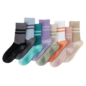 Women Yoga <b>Socks</b> Cotton Non-Slip Color-Blocked Mid-Calf For Fitness Pilates Indoor Workout - Product Image 5