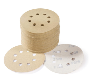 미국산 50개입 <span class=keywords><strong>5</strong></span>인치 8홀 320 그릿 골드 훅앤루프 샌딩 디스크 125mm 목재, 금속, 플라스틱 샌딩용 미세 연마 패드 - Product Image 1
