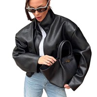 Nouvelle Collection Automne/Hiver – Veste en Cuir PU Noir Haut de Gamme pour Femme, Élégante et Tendance, Modèle Uni, Col Montant, Style 2025, Vente Transfrontalière