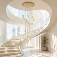 Lustre Jingshi Lighting Gold Star Rain avec disques en cristal, anneaux suspendus décalés pour escalier ou plafond haut