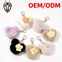 Porte-clés ours en peluche mignon personnalisé en gros, pendentif fleur pour sac à main, décoration de sac à dos pour femme