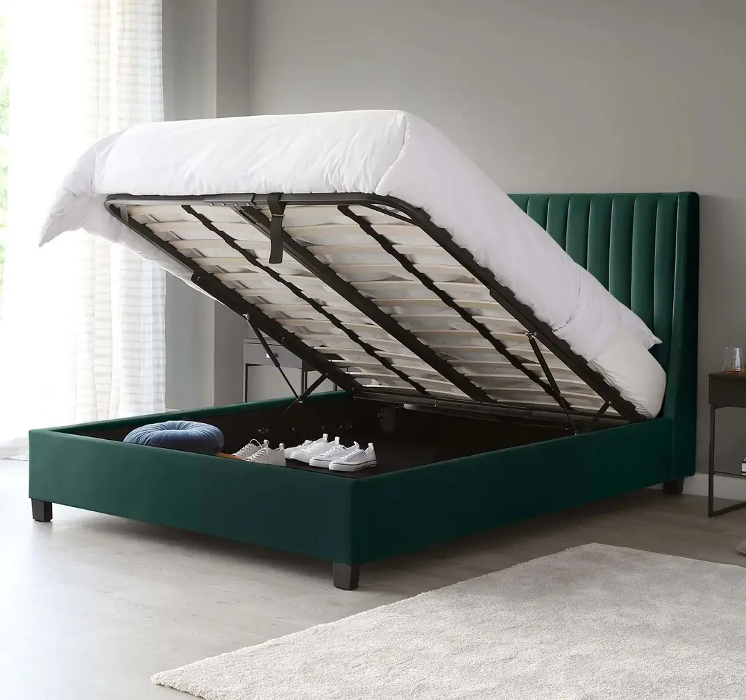 Design moderno king size velluto sollevatore a gas sotto la struttura del letto di stoccaggio imbottito letti ottoman con stoccaggio