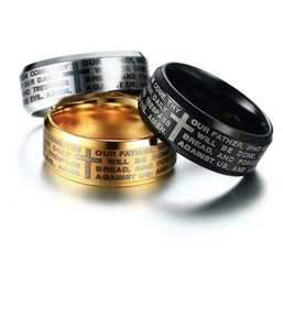 Vintage religieux titane or argent noir croix anneaux en acier inoxydable Bible religieux <span class=keywords><strong>mariage</strong></span> fête anneaux pour femmes hommes - Product Image 3