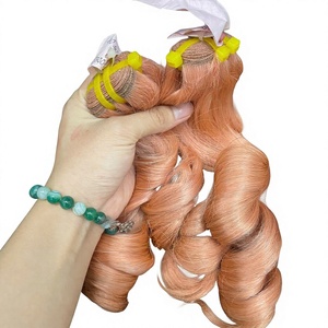 Cheveux bouclés rebondissants couleur orange pêche, dentelle transparente, super double drawn, prix direct usine - Product Image 2