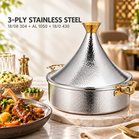 WOXIANG 30cm Pot à tajine martelé en acier inoxydable 3 couches pour ragoût d'agneau et fruits de mer mijotés