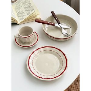 Factory Supply Hot Sale Red Coil Design Decorative Pattern Modern Minimalist Dessert Kitchen Painted Ceramic Tableware <b>Sets</b> - Product Image 2