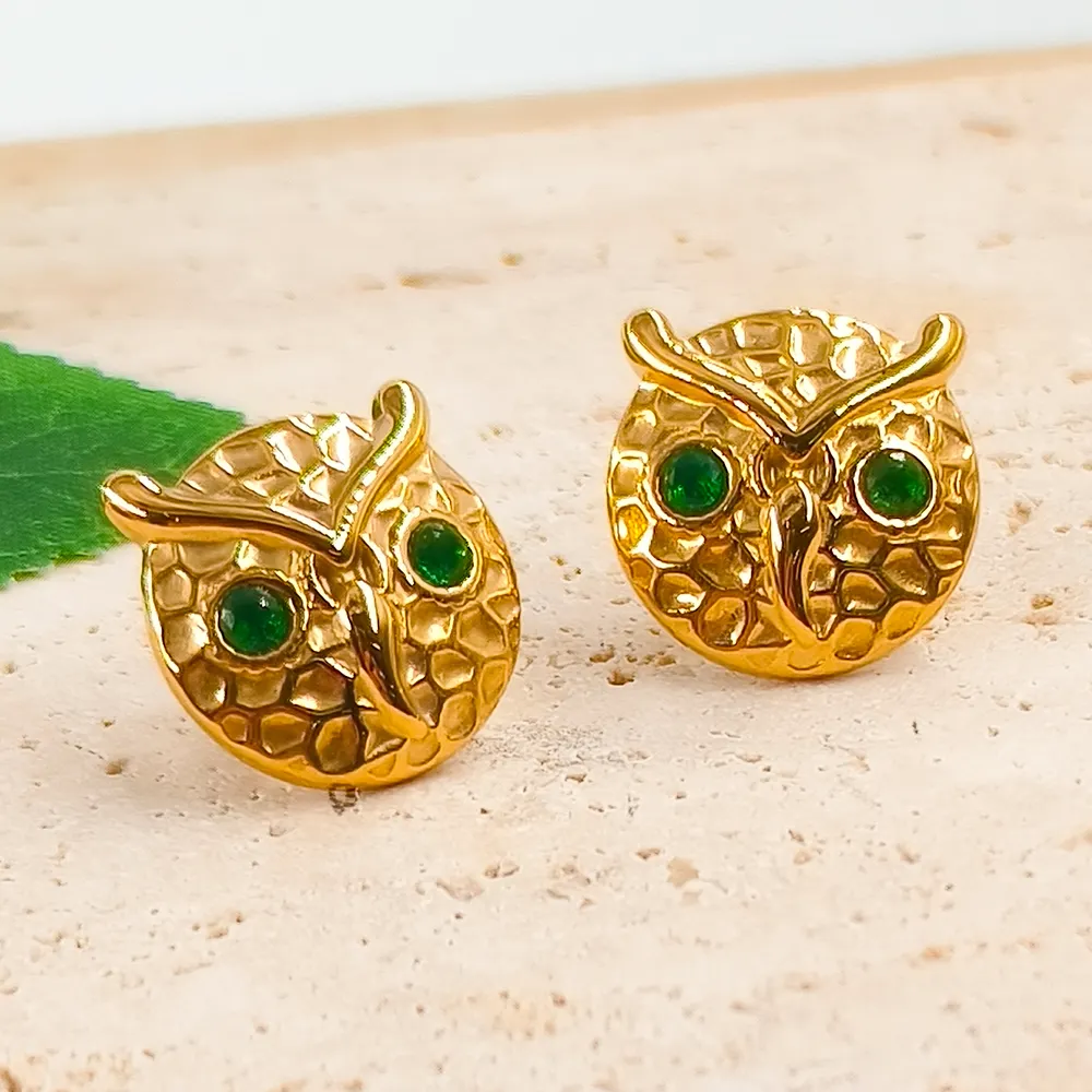 USENSET Waterproof Owl Face Enamel Stud Earrings 18k Solid Gold Tiny Stud Earrings For Women Men Fine Jewelry Manufacturer