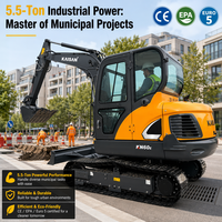 Mini-pelleuse industrielle sur chenilles KAISAN Kn60E 5 tonnes avec moteur d'origine et cabine climatisée fermée, compatible 6T, 6.5T, 4T
