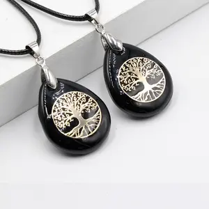 Tree of Life Necklace Natural Stone Pendant Teardrop shaped Healing Necklace for Women Girl