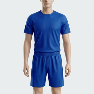 Men's Blue Crew Neck Short Sleeve Solid Color Polyester Soccer Jersey Set Regular Fit Moisture Wicking All Seasons Athletic Wear - Product Image 1
