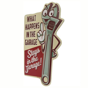 Panneau en métal gaufré « Ce qui se passe dans le <span class=keywords><strong>garage</strong></span> » - Panneau de <span class=keywords><strong>garage</strong></span> amusant, panneau de style vintage pour la cuisine ou la « cave » du homme - Product Image 2