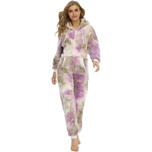 Nuovo Tie-Dye addensare caldo peluche Casual un pezzo vestito donna pigiama casa indossare pigiama in pile - Product Image 4