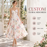 Robe midi personnalisée pour femme, légère, tissée, à imprimé floral, avec coutures style corset, bretelles spaghetti et jupe froncée, pour occasions spéciales