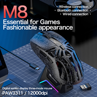 Ratón Inalámbrico para Juegos SMAILWOLF M8 Tri-Modo, Sensor PAW3311, 12000 DPI, RGB, Base de Carga, Ergonómico, Programable, Esports, OEM, ODM