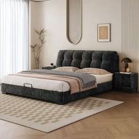 2025, superventas, Boucle de terciopelo, diseño moderno, marco de cama tamaño King de lujo, cama tamaño King con cabecera tapizada para dormitorio
