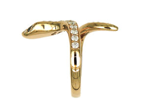 18K Rose Gold Diamond Pave Coiled Snake Open <b>Ring</b> With <b>Black</b> Diamond Eye Accents Luxury Statement Jewelry For <b>Women</b> - Product Image 3