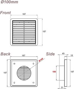 Extractor de Aire Eléctrico de Techo de 4 Pulgadas con Malla Antimosquitos, para Baño, Secadora, Campana Extractora, Ventilación, Montaje en Pared, con Ducto, OEM - Product Image 3