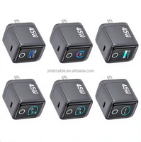 Cargador GaN de 45W con Pantalla Digital Inteligente, Cargador de Pared con Carga Rápida PD para Laptop, Teléfono, Tablet, IOS, Tipo-C