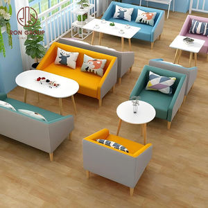 ชุดเฟอร์นิเจอร์ร้านอาหารทันสมัยโซฟาหนังหลากสีพร้อมโต๊ะกาแฟหินอ่อนทรงกลมและกรอบไม้สำหรับร้านกาแฟ - Product Image 1