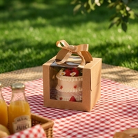 Lebensmittelechte, Langlebige Braune 6x6x6-Zoll Würfel-Kartonschachteln für Kuchen mit Griffen & Einlagen, Satinband, Matt-Laminierung