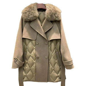 <span class=keywords><strong>Manteau</strong></span> en laine épissé de couleur unie de haute qualité <span class=keywords><strong>manteau</strong></span> d'hiver en duvet pour femmes avec col en fourrure - Product Image 1
