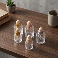 Bouteilles diffuseurs à roseaux en verre transparent de 50 ml en gros avec bouchons en bois, surface givrée, imprimées, vides, pour huiles essentielles, parfums et décoration intérieure