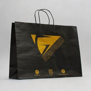 Recyclable Custom Clothing Store Shopping Gift Bags Heavy Duty <b>Extra</b> <b>Large</b> Size Brown Kraft Paper Grocery Bags With Gold Logo - Product Image 3