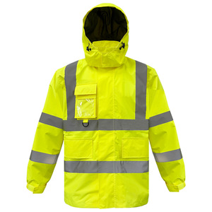 Chaqueta reflectante P10 amarilla fluorescente impermeable con capucha desmontable y bolsillos grandes para uso en el control de tráfico - Product Image 2